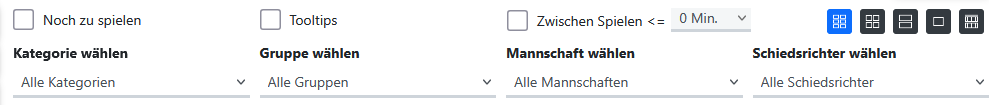 Filterbereich für Spiele und Spielberichte in der Turniersoftware