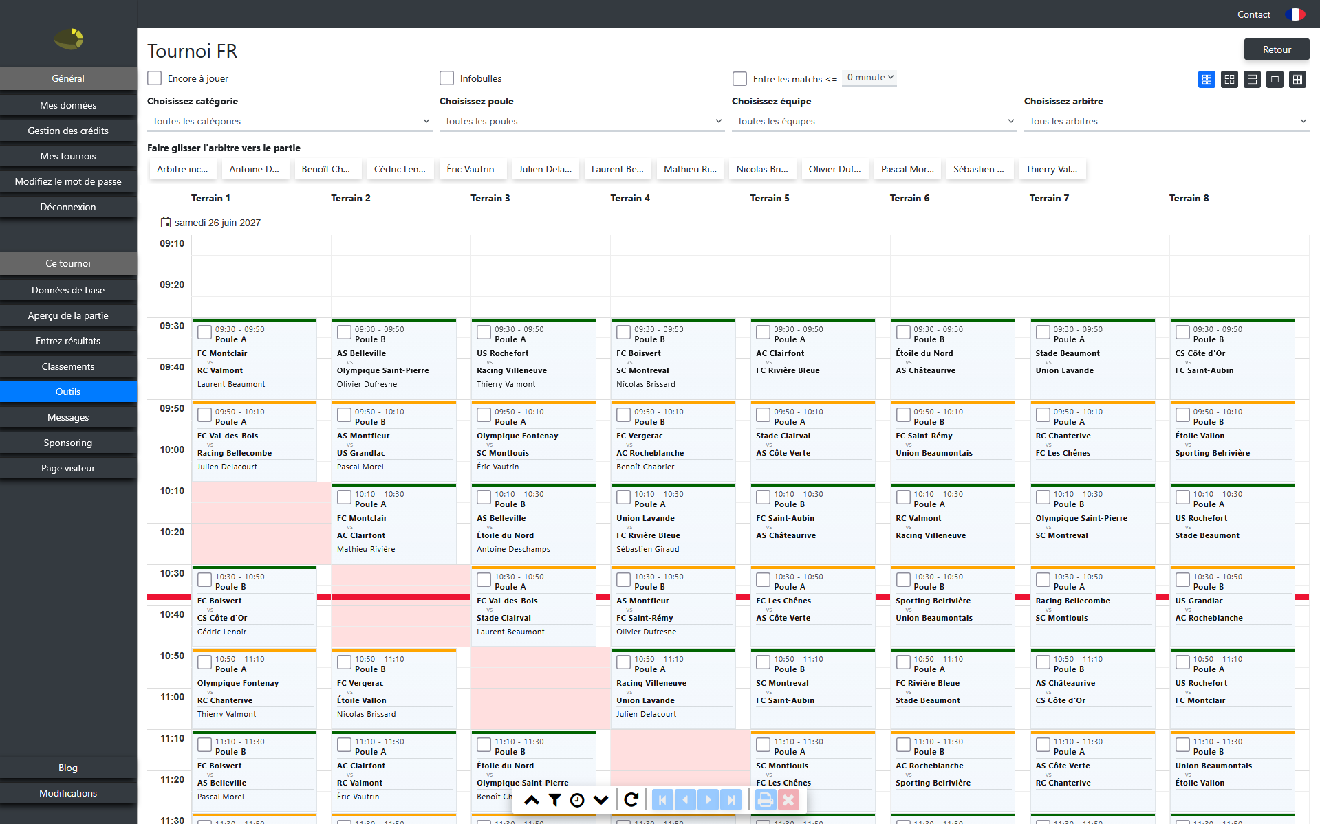 tournamentwebapp.com planification des matchs avec plusieurs terrains et arbitres